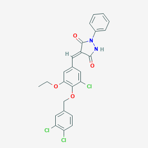 molecular formula C25H19Cl3N2O4 B295560 (4E)-4-{3-chloro-4-[(3,4-dichlorobenzyl)oxy]-5-ethoxybenzylidene}-1-phenylpyrazolidine-3,5-dione 