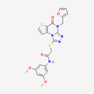 molecular formula C22H19N5O5S2 B2955603 N-(3,5-二甲氧基苯基)-2-((4-(呋喃-2-基甲基)-5-氧代-4,5-二氢噻吩并[2,3-e][1,2,4]三唑并[4,3-a]嘧啶-1-基)硫代)乙酰胺 CAS No. 1242873-53-5