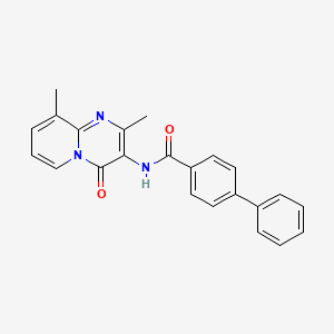 molecular formula C23H19N3O2 B2955606 N-(2,9-二甲基-4-氧代-4H-吡啶并[1,2-a]嘧啶-3-基)-[1,1'-联苯]-4-甲酰胺 CAS No. 897617-55-9