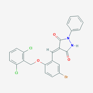 molecular formula C23H15BrCl2N2O3 B295562 4-{5-Bromo-2-[(2,6-dichlorobenzyl)oxy]benzylidene}-1-phenyl-3,5-pyrazolidinedione 