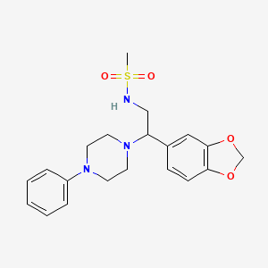 molecular formula C20H25N3O4S B2955623 N-(2-(苯并[d][1,3]二氧杂环-5-基)-2-(4-苯基哌嗪-1-基)乙基)甲磺酰胺 CAS No. 896262-72-9