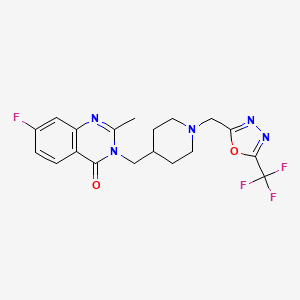 molecular formula C19H19F4N5O2 B2955629 7-Fluoro-2-methyl-3-[[1-[[5-(trifluoromethyl)-1,3,4-oxadiazol-2-yl]methyl]piperidin-4-yl]methyl]quinazolin-4-one CAS No. 2415563-02-7