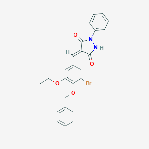 molecular formula C26H23BrN2O4 B295565 (4E)-4-{3-bromo-5-ethoxy-4-[(4-methylbenzyl)oxy]benzylidene}-1-phenylpyrazolidine-3,5-dione 