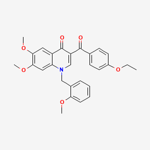 molecular formula C28H27NO6 B2955651 3-(4-Ethoxybenzoyl)-6,7-dimethoxy-1-[(2-methoxyphenyl)methyl]quinolin-4-one CAS No. 866813-25-4