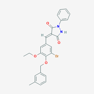 molecular formula C26H23BrN2O4 B295566 4-{3-Bromo-5-ethoxy-4-[(3-methylbenzyl)oxy]benzylidene}-1-phenyl-3,5-pyrazolidinedione 