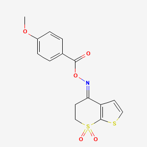 molecular formula C15H13NO5S2 B2955667 [(E)-(7,7-dioxo-5,6-dihydrothieno[2,3-b]thiopyran-4-ylidene)amino] 4-methoxybenzoate CAS No. 478049-56-8