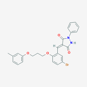 molecular formula C26H23BrN2O4 B295568 4-{5-Bromo-2-[3-(3-methylphenoxy)propoxy]benzylidene}-1-phenyl-3,5-pyrazolidinedione 