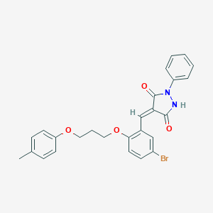 molecular formula C26H23BrN2O4 B295569 4-{5-Bromo-2-[3-(4-methylphenoxy)propoxy]benzylidene}-1-phenyl-3,5-pyrazolidinedione 