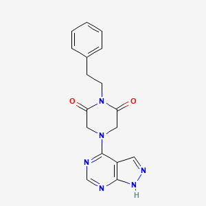 molecular formula C17H16N6O2 B2955690 1-(2-phenylethyl)-4-(1H-pyrazolo[3,4-d]pyrimidin-4-yl)piperazine-2,6-dione CAS No. 1021023-71-1