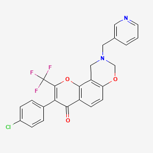 molecular formula C24H16ClF3N2O3 B2955696 3-(4-chlorophenyl)-9-(pyridin-3-ylmethyl)-2-(trifluoromethyl)-9,10-dihydrochromeno[8,7-e][1,3]oxazin-4(8H)-one CAS No. 929512-81-2