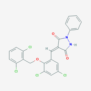 molecular formula C23H14Cl4N2O3 B295570 4-{3,5-Dichloro-2-[(2,6-dichlorobenzyl)oxy]benzylidene}-1-phenyl-3,5-pyrazolidinedione 