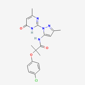 molecular formula C19H20ClN5O3 B2955703 2-(4-chlorophenoxy)-2-methyl-N-(3-methyl-1-(4-methyl-6-oxo-1,6-dihydropyrimidin-2-yl)-1H-pyrazol-5-yl)propanamide CAS No. 1004638-80-5