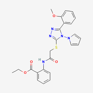 molecular formula C24H23N5O4S B2955717 ethyl 2-[({[5-(2-methoxyphenyl)-4-(1H-pyrrol-1-yl)-4H-1,2,4-triazol-3-yl]sulfanyl}acetyl)amino]benzoate CAS No. 896315-47-2
