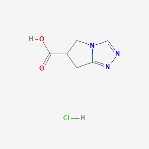 molecular formula C6H8ClN3O2 B2955722 6,7-二氢-5H-吡咯并[2,1-c][1,2,4]三唑-6-甲酸;盐酸盐 CAS No. 2309446-30-6
