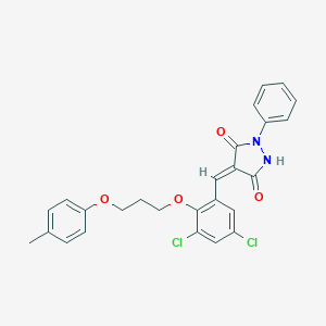 molecular formula C26H22Cl2N2O4 B295573 4-{3,5-Dichloro-2-[3-(4-methylphenoxy)propoxy]benzylidene}-1-phenyl-3,5-pyrazolidinedione 