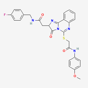 molecular formula C28H24FN5O4S B2955738 N-[(4-氟苯基)甲基]-2-[5-[2-(4-甲氧基苯胺)-2-氧代乙基]硫代-3-氧代-2H-咪唑并[1,2-c]喹唑啉-2-基]乙酰胺 CAS No. 959560-08-8