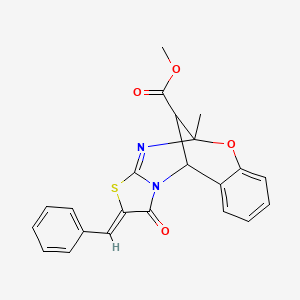 molecular formula C22H18N2O4S B2955749 (Z)-methyl 2-benzylidene-5-methyl-1-oxo-1,2,5,11-tetrahydro-5,11-methanobenzo[g]thiazolo[2,3-d][1,3,5]oxadiazocine-13-carboxylate CAS No. 1009537-14-7