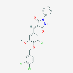 molecular formula C24H17Cl3N2O4 B295575 4-{3-Chloro-4-[(3,4-dichlorobenzyl)oxy]-5-methoxybenzylidene}-1-phenyl-3,5-pyrazolidinedione 