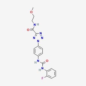 molecular formula C18H18FN7O3 B2955755 2-(4-(3-(2-氟苯基)脲基)苯基)-N-(2-甲氧基乙基)-2H-四唑-5-甲酰胺 CAS No. 1396802-23-5