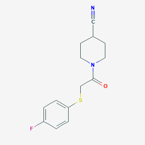 molecular formula C14H15FN2OS B2955759 1-[2-(4-Fluorophenyl)sulfanylacetyl]piperidine-4-carbonitrile CAS No. 2327283-05-4