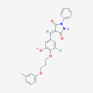 molecular formula C27H25ClN2O5 B295576 4-{3-Chloro-5-methoxy-4-[3-(3-methylphenoxy)propoxy]benzylidene}-1-phenyl-3,5-pyrazolidinedione 