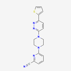 molecular formula C18H16N6S B2955762 6-[4-(6-Thiophen-2-ylpyridazin-3-yl)piperazin-1-yl]pyridine-2-carbonitrile CAS No. 2380185-29-3