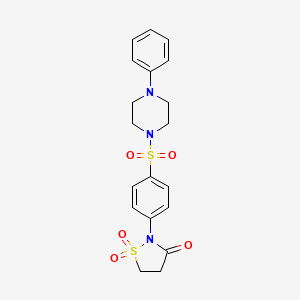molecular formula C19H21N3O5S2 B2955763 2-(4-((4-Phenylpiperazin-1-yl)sulfonyl)phenyl)isothiazolidin-3-one 1,1-dioxide CAS No. 950358-04-0