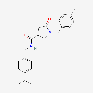 molecular formula C23H28N2O2 B2955779 1-[(4-Methylphenyl)methyl]-5-oxo-N-[(4-propan-2-ylphenyl)methyl]pyrrolidine-3-carboxamide CAS No. 2380190-26-9