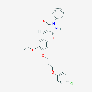 molecular formula C27H25ClN2O5 B295578 (4E)-4-{4-[3-(4-chlorophenoxy)propoxy]-3-ethoxybenzylidene}-1-phenylpyrazolidine-3,5-dione 