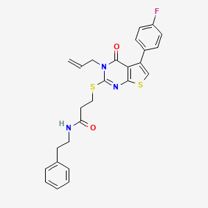 molecular formula C26H24FN3O2S2 B2955795 3-((3-烯丙基-5-(4-氟苯基)-4-氧代-3,4-二氢噻吩并[2,3-d]嘧啶-2-基)硫代)-N-苯乙基丙酰胺 CAS No. 670273-51-5