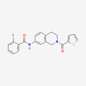 molecular formula C21H17FN2O2S B2955798 2-氟-N-(2-(噻吩-2-羰基)-1,2,3,4-四氢异喹啉-7-基)苯甲酰胺 CAS No. 955640-92-3