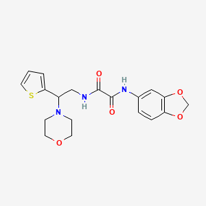 molecular formula C19H21N3O5S B2955799 N1-(苯并[d][1,3]二氧杂环-5-基)-N2-(2-吗啉-2-(噻吩-2-基)乙基)草酰胺 CAS No. 899999-13-4