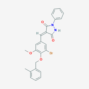 molecular formula C25H21BrN2O4 B295580 (4E)-4-{3-bromo-5-methoxy-4-[(2-methylbenzyl)oxy]benzylidene}-1-phenylpyrazolidine-3,5-dione 