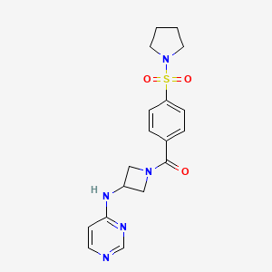 molecular formula C18H21N5O3S B2955822 N-{1-[4-(pyrrolidine-1-sulfonyl)benzoyl]azetidin-3-yl}pyrimidin-4-amine CAS No. 2097901-20-5