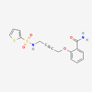 molecular formula C15H14N2O4S2 B2955827 2-((4-(Thiophene-2-sulfonamido)but-2-yn-1-yl)oxy)benzamide CAS No. 1448135-86-1