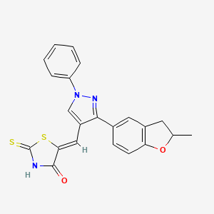 molecular formula C22H17N3O2S2 B2955831 (5Z)-5-{[3-(2-methyl-2,3-dihydro-1-benzofuran-5-yl)-1-phenyl-1H-pyrazol-4-yl]methylidene}-2-thioxo-1,3-thiazolidin-4-one CAS No. 956987-22-7