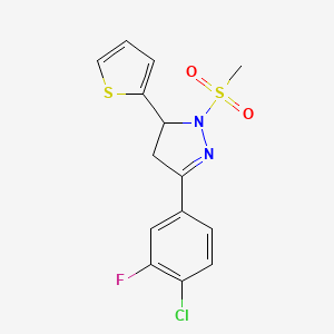 3-(4-chloro-3-fluorophenyl)-1-(methylsulfonyl)-5-(thiophen-2-yl)-4,5-dihydro-1H-pyrazole