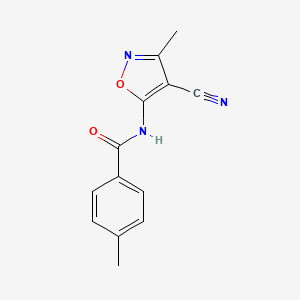 molecular formula C13H11N3O2 B2955864 N-(4-cyano-3-methyl-5-isoxazolyl)-4-methylbenzenecarboxamide CAS No. 478043-90-2