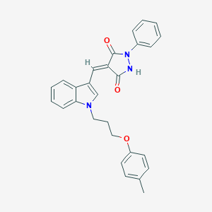 molecular formula C28H25N3O3 B295588 (4E)-4-({1-[3-(4-methylphenoxy)propyl]-1H-indol-3-yl}methylidene)-1-phenylpyrazolidine-3,5-dione 