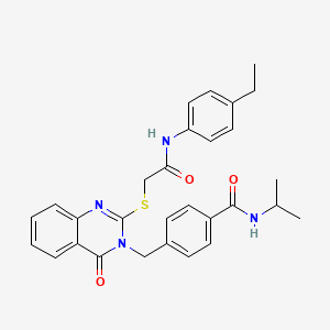 molecular formula C29H30N4O3S B2955883 4-((2-((2-((4-乙基苯基)氨基)-2-氧代乙基)硫)-4-氧代喹唑啉-3(4H)-基)甲基)-N-异丙基苯甲酰胺 CAS No. 1115433-29-8