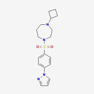 molecular formula C18H24N4O2S B2955889 1-((4-(1H-pyrazol-1-yl)phenyl)sulfonyl)-4-cyclobutyl-1,4-diazepane CAS No. 2320178-97-8