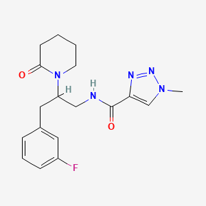 molecular formula C18H22FN5O2 B2955892 N-(3-(3-fluorophenyl)-2-(2-oxopiperidin-1-yl)propyl)-1-methyl-1H-1,2,3-triazole-4-carboxamide CAS No. 1421529-76-1