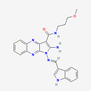 molecular formula C24H23N7O2 B2955893 (E)-1-(((1H-indol-3-yl)methylene)amino)-2-amino-N-(3-methoxypropyl)-1H-pyrrolo[2,3-b]quinoxaline-3-carboxamide CAS No. 839698-86-1