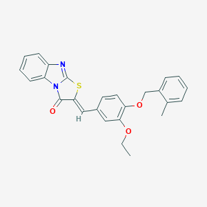 molecular formula C26H22N2O3S B295591 2-{3-ethoxy-4-[(2-methylbenzyl)oxy]benzylidene}[1,3]thiazolo[3,2-a]benzimidazol-3(2H)-one 
