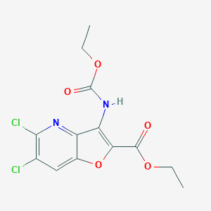 molecular formula C13H12Cl2N2O5 B2955912 Ethyl 5,6-dichloro-3-((ethoxycarbonyl)amino)furo[3,2-b]pyridine-2-carboxylate CAS No. 1654021-65-4