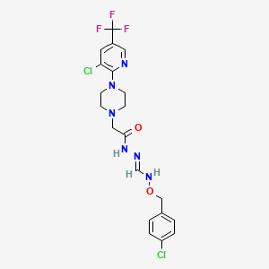 molecular formula C20H21Cl2F3N6O2 B2955921 N'-({[(4-chlorobenzyl)oxy]imino}methyl)-2-{4-[3-chloro-5-(trifluoromethyl)-2-pyridinyl]piperazino}acetohydrazide CAS No. 338979-31-0