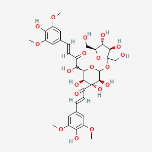molecular formula C34H42O19 B2955927 (E)-1-[(2R,3S,4R,5S)-6-[(3R,4R,5S)-3,4-Dihydroxy-2,5-bis(hydroxymethyl)oxolan-2-yl]oxy-3,4,5-trihydroxy-4-[(E)-3-(4-hydroxy-3,5-dimethoxyphenyl)prop-2-enoyl]oxan-2-yl]-1-hydroxy-4-(4-hydroxy-3,5-dimethoxyphenyl)but-3-en-2-one CAS No. 76656-80-9
