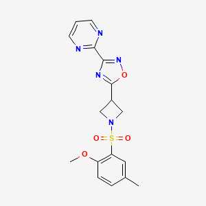 5-(1-((2-Methoxy-5-methylphenyl)sulfonyl)azetidin-3-yl)-3-(pyrimidin-2-yl)-1,2,4-oxadiazole