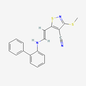 molecular formula C19H15N3S2 B2955935 3-甲硫基-5-[(E)-2-(2-苯基苯胺基)乙烯基]-1,2-噻唑-4-腈 CAS No. 338751-28-3