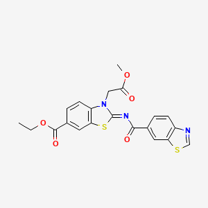 molecular formula C21H17N3O5S2 B2955976 (Z)-ethyl 2-((benzo[d]thiazole-6-carbonyl)imino)-3-(2-methoxy-2-oxoethyl)-2,3-dihydrobenzo[d]thiazole-6-carboxylate CAS No. 897734-11-1